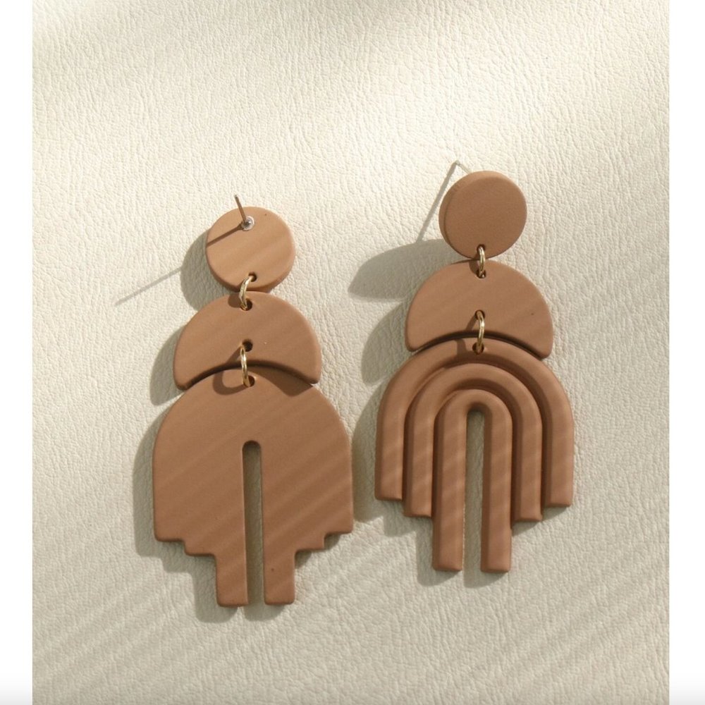Terracotta Brown Rainbow Arches anthro urban modern geometric drop earrings - Picture 5 of 6